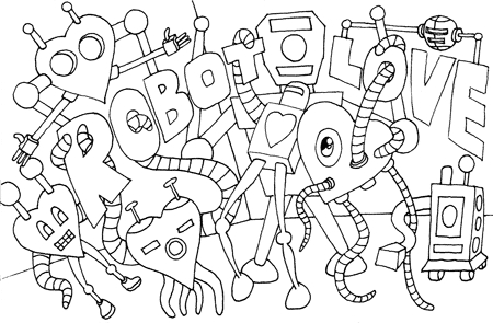 ink on paper robot love illustration tentacled robots